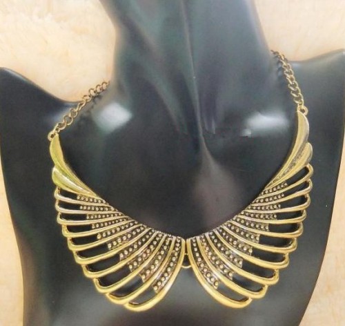 N-2814 Fashion New Arrival Vintage Gold Tone Metal Angel Wing Choke Collar Necklace