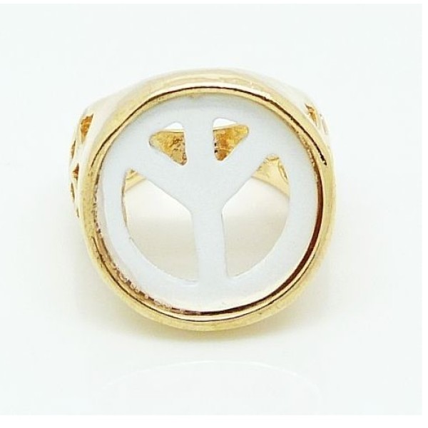 R-1070 New Arrival White Peace Symble Hollow Out Gold Metal Fashion Lovely  Ring