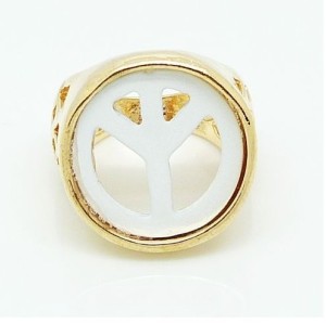 R-1070 New Arrival White Peace Symble Hollow Out Gold Metal Fashion Lovely  Ring