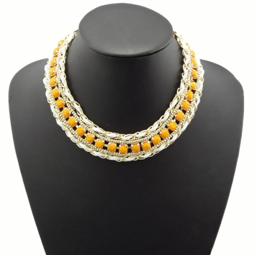 N-0571 New Arrival Fashion Gold Plated Resin Gem Choker Bib Statement Necklace