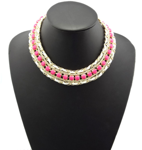 N-0571 New Arrival Fashion Gold Plated Resin Gem Choker Bib Statement Necklace