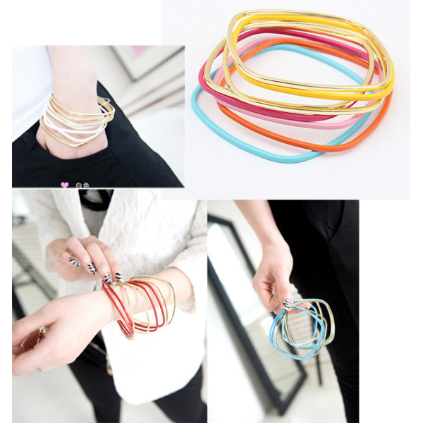 Fashion Classic Multi Strands 8 Piece Metal Square Bangle Bracelet Set