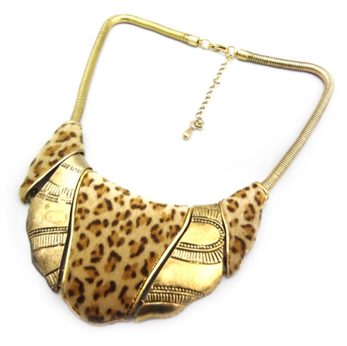N-1767 Hot New Chunky Snake Chain Leopard Design Metal Collar Bib Necklace