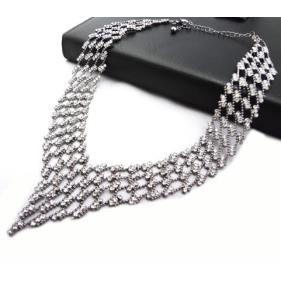 N-2255 Hot Wedding Part Jewelry Crystal Metal Beads Hollow Out Choker Bib Necklace