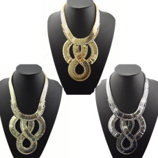 N-1254 Hot 3 Colors Chunky Rhinestone Snake Wide Chain Flat Curb Link Bib Necklace
