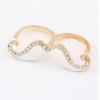 R-0181 New Lovely Fashion Enamel Muscathe Rhinestone Charming Double Fingers Ring