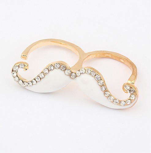 R-0181 New Lovely Fashion Enamel Muscathe Rhinestone Charming Double Fingers Ring