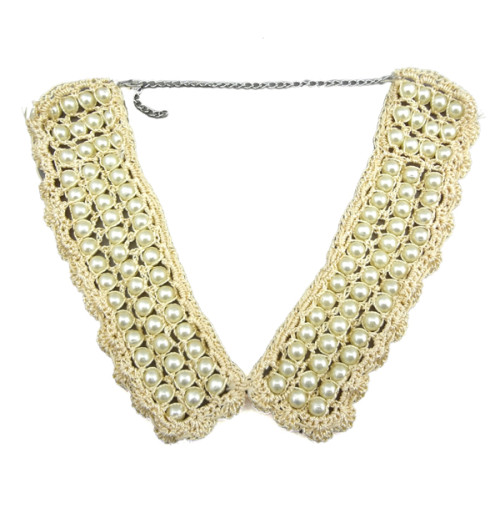 N-2068 Hot Charming Handmade Pearl Lace Flower Crystal Collar Choker Bib Necklace