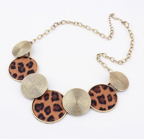 N-2105 Fashion  Vintage style Spiral disc leopard choker Necklace