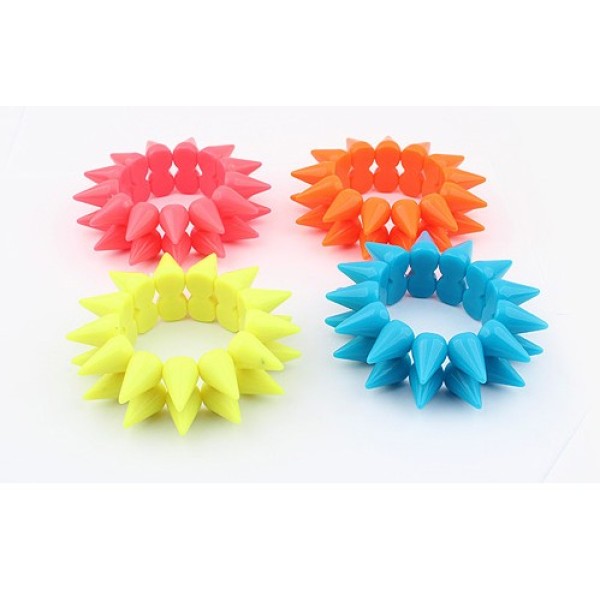 B-0063 New Fashion Punk 2 Rows Rivets Resin Studs Elastic Stretch Bracelet