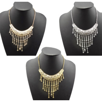 N-1876 Punk Vintage Silver/Bronze Gold Metal Bone Tassels Skull Choker Bib Necklace