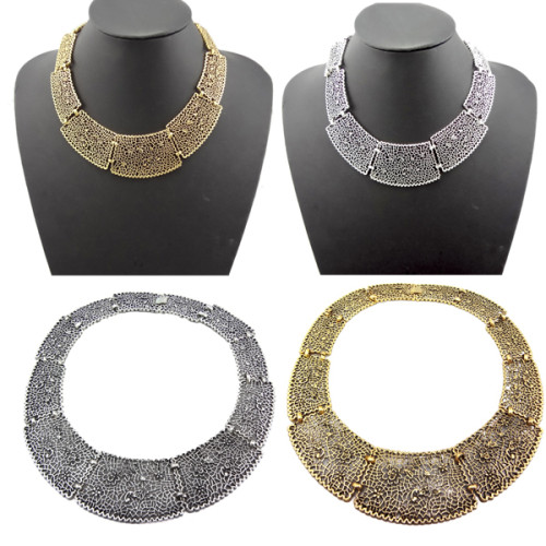 N-1858 New Vintage style Silver/Gold Metal Flower Hollow OUT Pieces Choker Bib Necklace