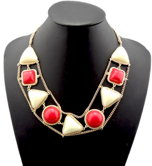 N-0798 New Bohemia Fashion Gold Metal Triangle Round  Square Resin Gem Choker Necklace