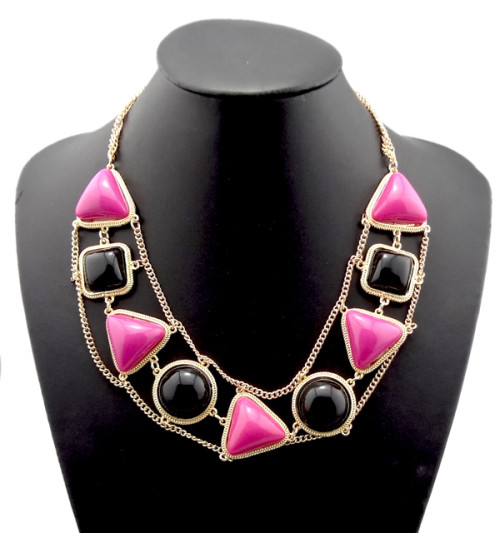 N-0798 New Bohemia Fashion Gold Metal Triangle Round  Square Resin Gem Choker Necklace