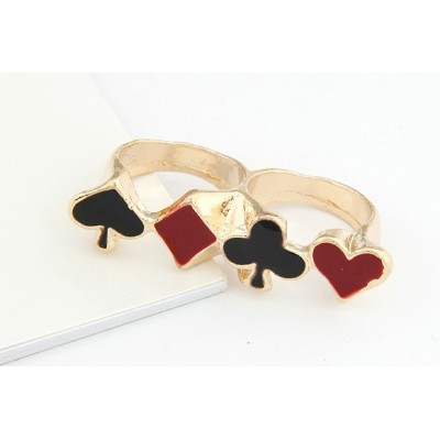 R-0608 New Fashion Black Red Enamel Poker Card Design Double Fingers Ring