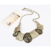 N-1016 Fashion Bronze Tone Metal Wire Print Ellipse Resin Gem Choker Necklace