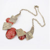 N-1016 Fashion Bronze Tone Metal Wire Print Ellipse Resin Gem Choker Necklace