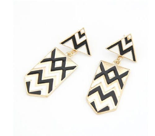 E-2013 New Contrast Color Enamel Geometrical Pattern Ear Stud Ladies Earrings