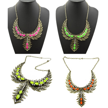 N-2857 New Rhinestone Enamel Hollowed Christmas Tree Angel Wing Choker Bib Necklace