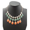 N-0796 Hot 3 Rows Facets Ellipse Resin Gem Golden Bib Statement Necklace
