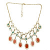 N-0796 Hot 3 Rows Facets Ellipse Resin Gem Golden Bib Statement Necklace
