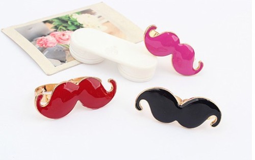 R-0186 New Fashion Gold Plated Metal Enamel Lovely Fat Mustache Double Fingers Ring