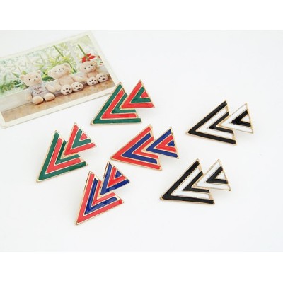 E-2010 European Fashion  Enamel Gold plated Metal Geometric Triangle Ear Stud