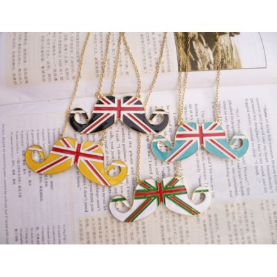 N-2833 New Charming Lovely Enamel UK Stripe Flag Mustache Pendant Necklace