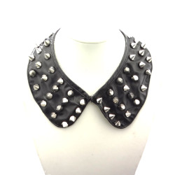 N-2034 New Cool European Punk Black Leather Rivet Collar Necklace