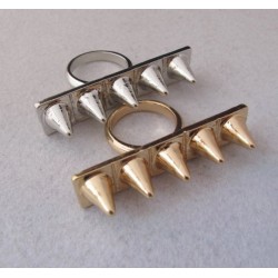 R-0143 Gothic Punk Multi Metal Rivets Spikes Stud On One Row Ring #7 Size