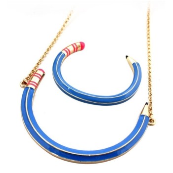 S-0011 Womens Funny Blue Enamel Golden Pencil Cuff Bangle Collar Necklace Choose Style