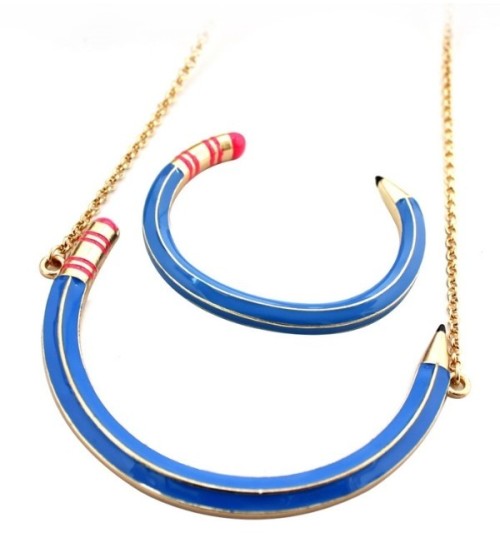 S-0011 Womens Funny Blue Enamel Golden Pencil Cuff Bangle Collar Necklace Choose Style