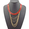 N-1029 Bohemian Stripe Ribbon Multi Strand Golded Chain Tassel Boho Choker Necklace