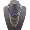 N-1029 Bohemian Stripe Ribbon Multi Strand Golded Chain Tassel Boho Choker Necklace