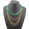 N-1029 Bohemian Stripe Ribbon Multi Strand Golded Chain Tassel Boho Choker Necklace