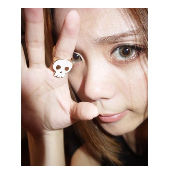 R-0047 New Hot Double Face White/Black Enamel Golden Skull Fingers Ring #5.5