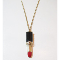N-2831 New Comming Unique Enamel Dangling Lipstick Golden Pendent Necklace
