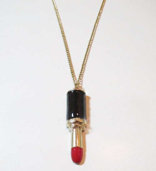 N-2831 New Comming Unique Enamel Dangling Lipstick Golden Pendent Necklace