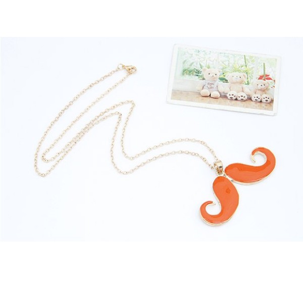 N-2788 New Rock Enamel Moustache Handlebar Mustache Pendant Long Chain Necklace