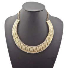 N-2081 Hot Vintage Gold Rhinestone Chunky Hammered Metal Bib Collar Necklace