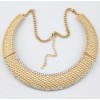 N-2081 Hot Vintage Gold Rhinestone Chunky Hammered Metal Bib Collar Necklace