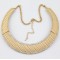 N-2081 Hot Vintage Gold Rhinestone Chunky Hammered Metal Bib Collar Necklace