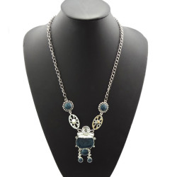 Vintage style silver Tone Glazed Flower Girl Acatar Pendant Necklace