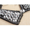 N-2256 Ladies Round Crystal Black Cotton V Sharp Choker Collar Necklace