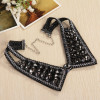 N-2256 Ladies Round Crystal Black Cotton V Sharp Choker Collar Necklace
