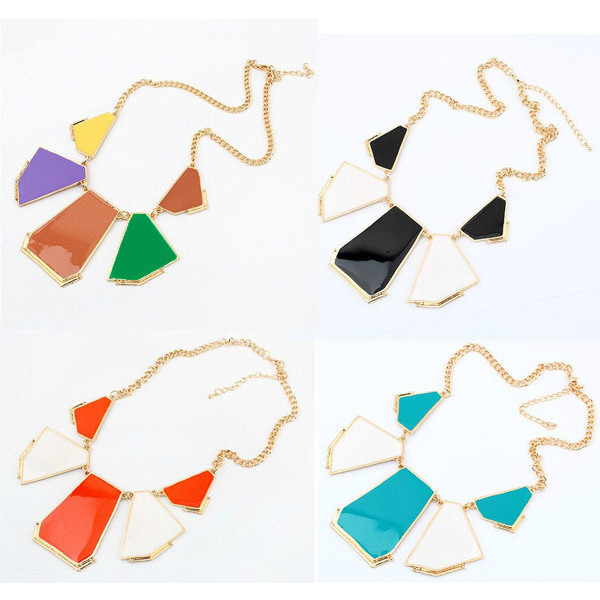 N-4570 Golden Enamel Geometry Pattern Charms Choker Bib Necklace Women's Jewellery