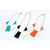 N-4570 Golden Enamel Geometry Pattern Charms Choker Bib Necklace Women's Jewellery