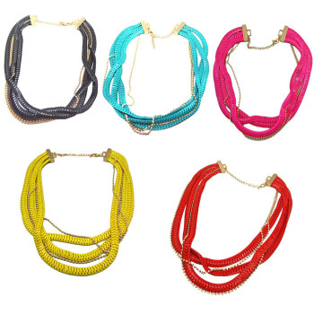 N-1050 Multi Strands Beads Chunky Snake Wide Chain Flat Curb Link Statement Necklace  N-1050