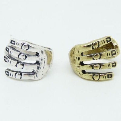 R-1009 wholesale 2pcs bronze silver metal hand shape opened ring #6.5