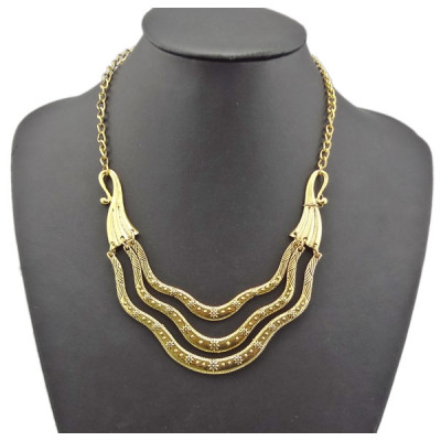 N-1765 Unique Vintage Style Gold Metal Flower Curved Chunky Bib Collar Necklace
